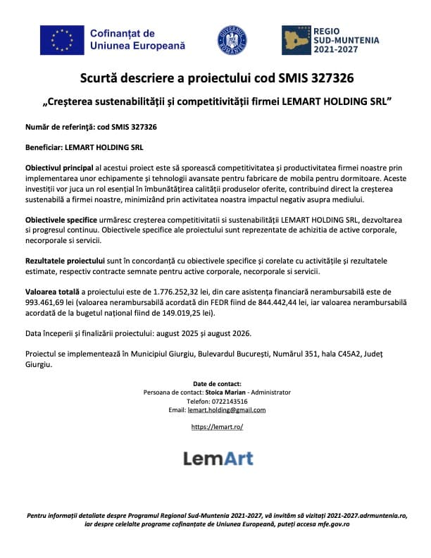 Anunț proiect finanțat - Programul Regional Sud-Muntenia 2021–2027